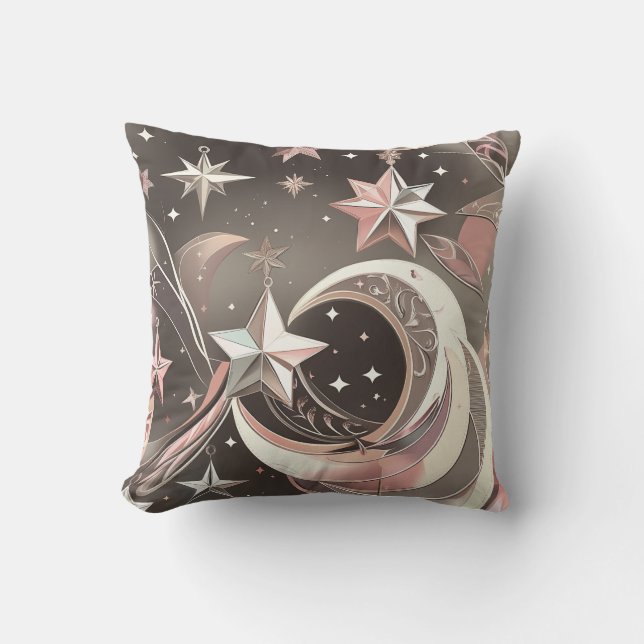 Throw Pillow - Soft Taupe Rose Celestial Moon Kussen (Voorkant)