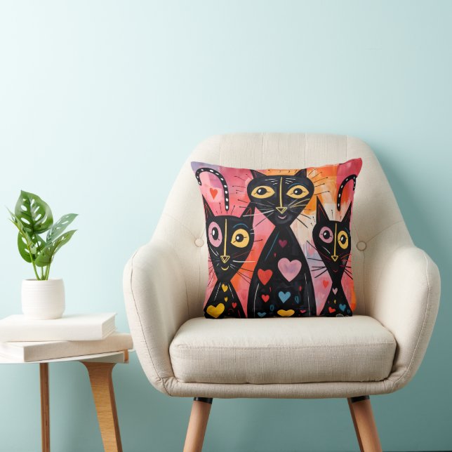 Throw Pillow Valentine's Day Cat Red Hearts Kussen (Stoel)