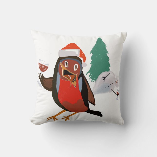 Throw pillow with Christmas Cheers Robin design Kussen (Voorkant)