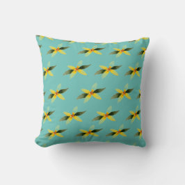 Throw pillow with olive blossom on teal background kussen