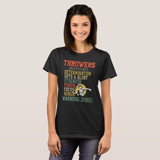 Throwers ingredients throw javelin throwing tack a t-shirt (Voorkant volledig)