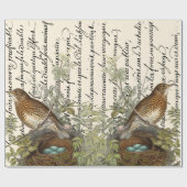 Thrush Bird en Nest French Script Cadeaupapier (Vlak)