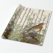 Thrush Bird en Nest French Script Cadeaupapier (Uitgerold)