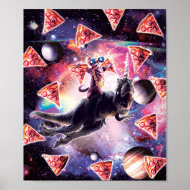 Thug Space Cat op Dinosaur Unicorn - Pizza Poster