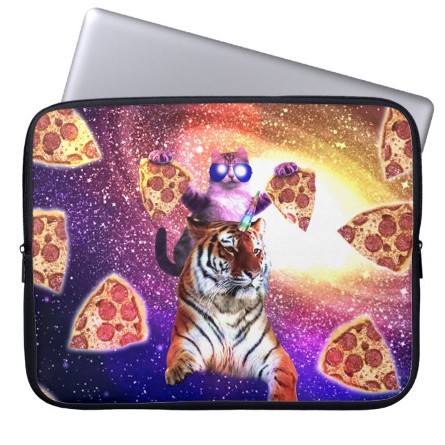 Thug Space Cat op Tiger Unicorn Laptop Sleeve (Voorkant)
