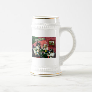 Thuis Aussies 4 Honden die poker Beer Stein spelen Bierpul
