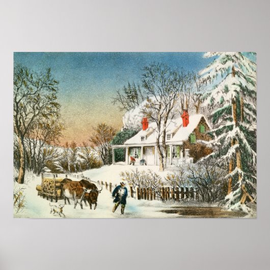 Thuis brengen de Logs, het winterlandschap Poster (Voorkant)