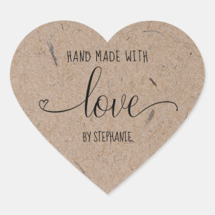 Thuis gemaakt met liefde typografisch kraftpapier hart sticker