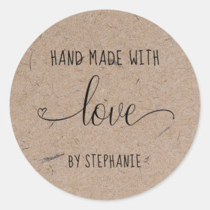 Thuis gemaakt met liefde typografisch kraftpapier ronde sticker