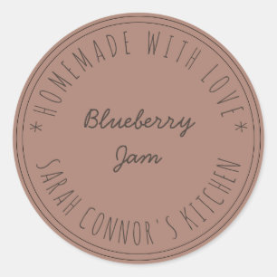 Thuis gemaakt van de liefde Blueberry Jam Terracot Ronde Sticker