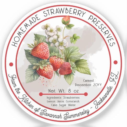 Thuis gemaakte aardbeienconfiture inmaken sticker (Voorkant)