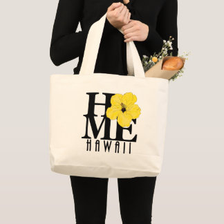 THUIS Hawaii - gele hibiscus Grote Tote Bag