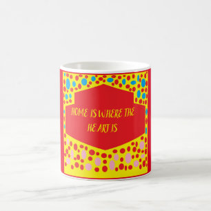 Thuis is het hart rood met blauw groen koffiemok