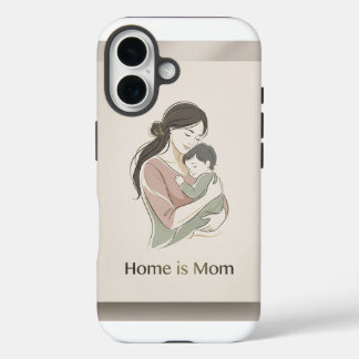 Thuis is Moeder Minimalistische Lijnkunst Moeder B iPhone 16 Hoesje