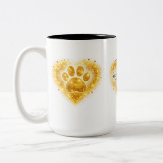 Thuis is waar de kat is – Gouden Pootafdruk Hart Tweekleurige Koffiemok