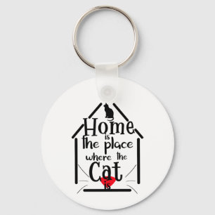 Thuis is waar de kat is, huis silhouet sleutelhanger