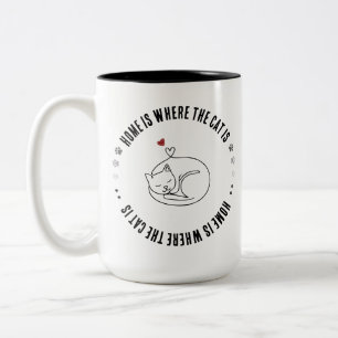 Thuis Is Waar De Kat Is Minimalistische Cute Kat C Tweekleurige Koffiemok