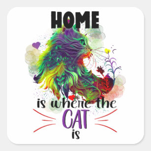 Thuis is waar de kat is vierkante sticker