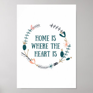 Thuis is waar het hart wordt afgedrukt, huiselijk poster
