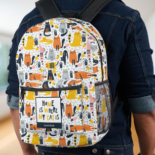 Thuis is waar mijn kat de Monogramnaam Patroon is Bedrukte Rugzak
