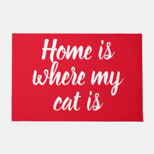 Thuis is waar mijn kat wit Script Red Doormat is Deurmat