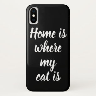 Thuis is waar mijn katje zwart is in wit script iPhone x hoesje