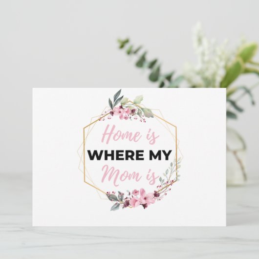 Thuis is waar mijn moeder is zwart feestdagenkaart (Staand voorkant)