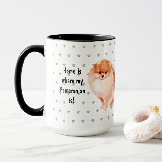 Thuis is waar mijn pommern een aangepaste hond is mok (Met donut)