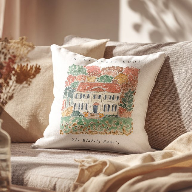 Thuis Kerst Thanksgiving Herfst Georgisch Huis Kussen (Home Sweet Home Thanksgiving Autumn Georgian House Throw Pillow)