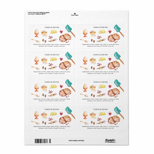 Thuis Keuken Bakkerij Voedsel Ingredient | Koekjes Etiket (Full Sheet)