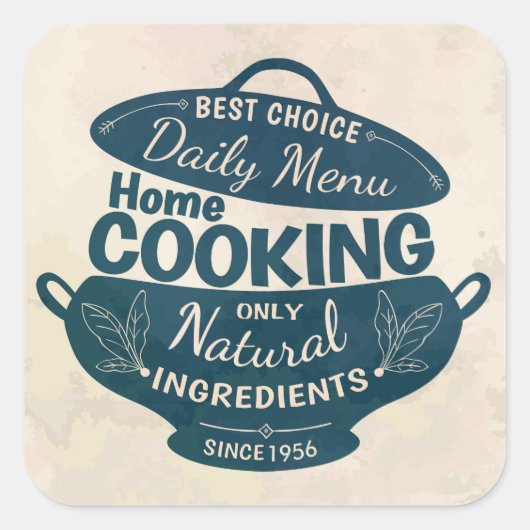 Thuis Koken – Natuurlijke Ingredienten Retro Keuke Vierkante Sticker (Voorkant)