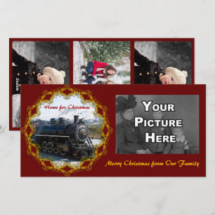 Thuis op trein voor kerstfotokaart feestdagenkaart