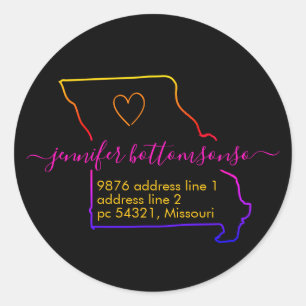 Thuis Retour Adres Handtekening Regenboog Missouri Ronde Sticker