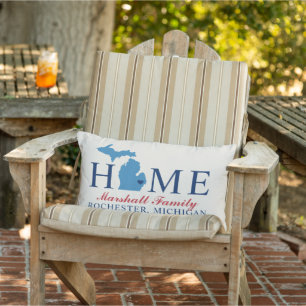 Thuis Staat Michigan Rood Blauw Familie Monogram Buitenkussen