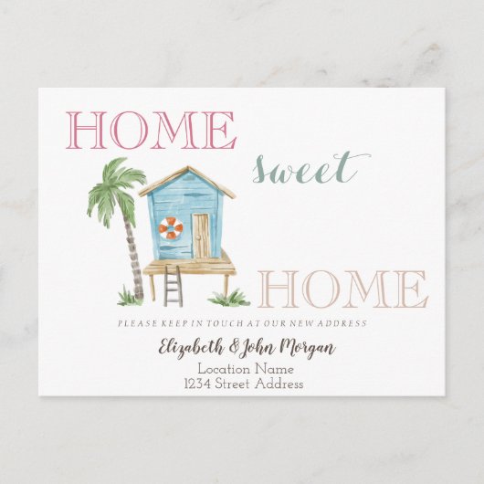Thuis Sweet Home,Strandhuis Aankondigingskaart (Voorkant)