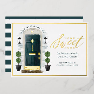 Thuis Sweet Home We Zijn Verhuisd Groen Waterverfd Folie Uitnodiging