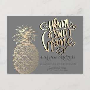 Thuis Thuis, Gouden Ananas Tropisch Grijs Aankondigingskaart