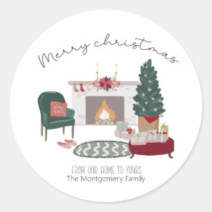 Thuis van Cozy met Kerstmis Naam toevoegen Ronde Sticker