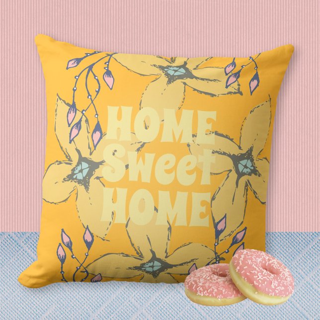 THUIS Ventilatorkracht Pop Kussen (HOME Sweet HOME Flower Power Pop Art Throw Pillow ©Susanne Sachers - Sunny Mind Design)
