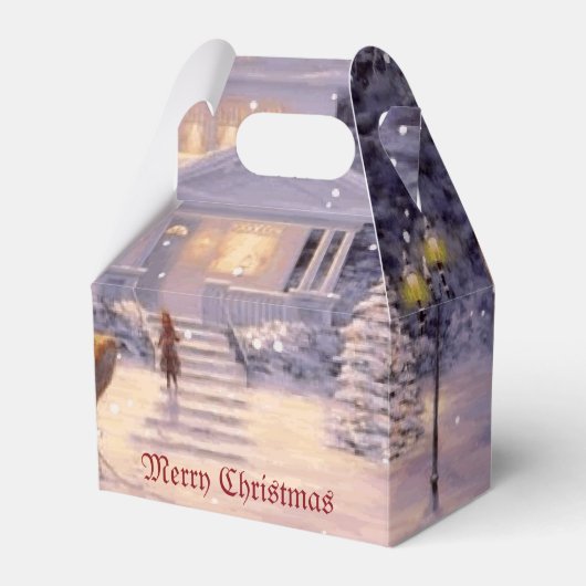 Thuis voor kerst vakantiescène bedankdoosjes (Voorkant Zijde)