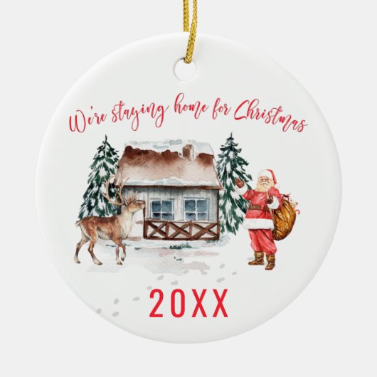 Thuis voor Kerstmis | Funny 2020 Herdenking Keramisch Ornament (Voorkant)