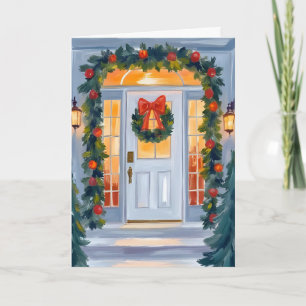 Thuis voor Kerstmis Waterverfschilderij Feestdagen Kaart