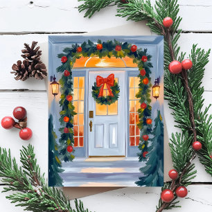 Thuis voor Kerstmis   Waterverfschilderij Feestdagenkaart