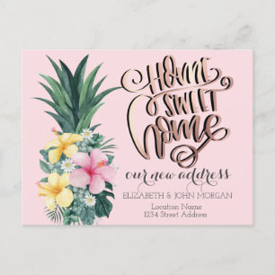 Thuis zo Zoet,Pineapple Tropische Bloemen Aankondigingskaart