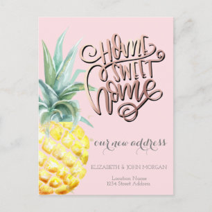 Thuis zoet thuis, Aquarel Ananas Nieuw Adres Aankondigingskaart
