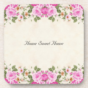 Thuis Zoete Thuis & Mooie Roze Bloemen Bier Onderzetter
