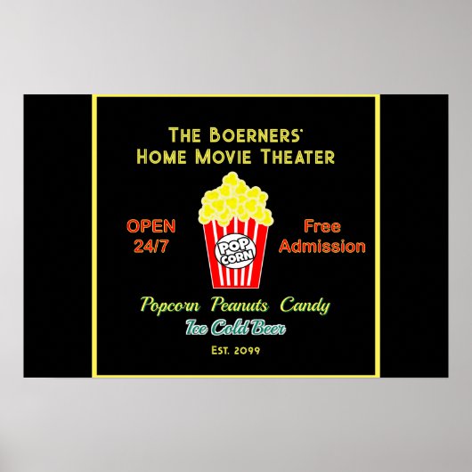 Thuisbioscoop Open 24/7 Popcorn kold Beer Poster (Voorkant)