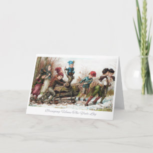 Thuisbrengen van het Yule Log Feestdagen Kaart