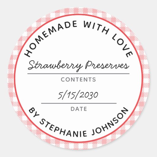 Thuisconservenproductnaam Datum Rood speldendeksel Ronde Sticker (Voorkant)