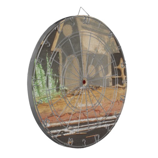 Thuisfoto's met zelfgemaakte kunst dartbord (Voorkant Links)